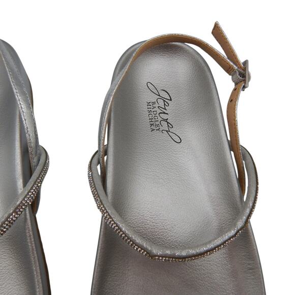 Jewel Badgley Mischka Rhinestone Slip On Slides Flat Sandals Silver Size 6 - Picture 2 of 8